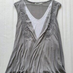 Desigual Gray Embroidered Draped Vest with Tank | 2-in-1 | XL